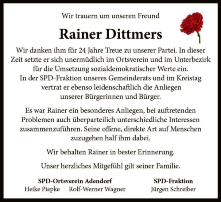 Traueranzeige Rainer Dittmers